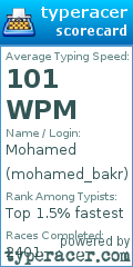 Scorecard for user mohamed_bakr