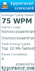 Scorecard for user nonsocosaentrare
