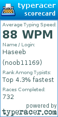 Scorecard for user noob11169