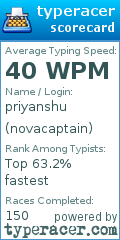 Scorecard for user novacaptain