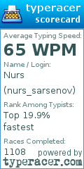 Scorecard for user nurs_sarsenov