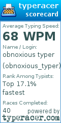Scorecard for user obnoxious_typer