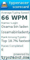 Scorecard for user osamabinladentyping