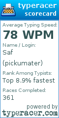 Scorecard for user pickumater
