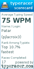Scorecard for user pjlacroix3