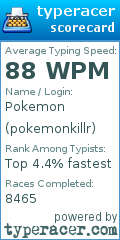 Scorecard for user pokemonkillr