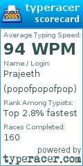 Scorecard for user popofpopofpop