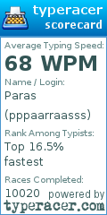 Scorecard for user pppaarraasss