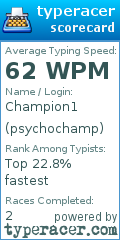 Scorecard for user psychochamp
