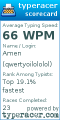Scorecard for user qwertyoilololol