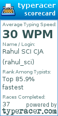Scorecard for user rahul_sci