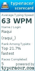 Scorecard for user raqui_