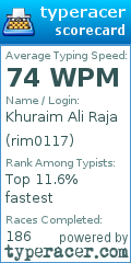 Scorecard for user rim0117