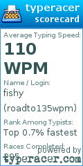 Scorecard for user roadto135wpm