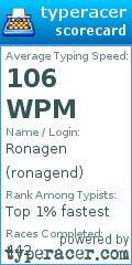 Scorecard for user ronagend