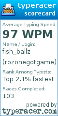 Scorecard for user rozonegotgame