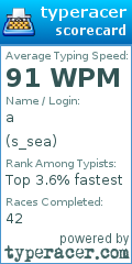 Scorecard for user s_sea