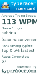 Scorecard for user sabrinaconvenient