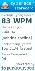 Scorecard for user sabrinaisonline
