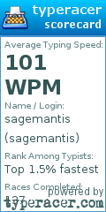 Scorecard for user sagemantis