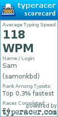 Scorecard for user samonkbd