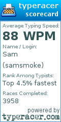 Scorecard for user samsmoke