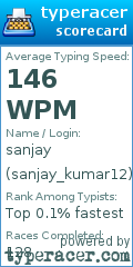 Scorecard for user sanjay_kumar12