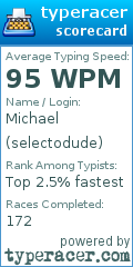 Scorecard for user selectodude