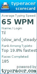 Scorecard for user slow_and_steadys