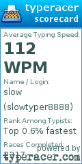 Scorecard for user slowtyper8888