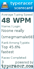 Scorecard for user smegmamale68