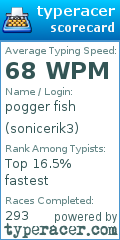 Scorecard for user sonicerik3