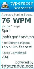 Scorecard for user spiritgoneandvanished