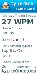 Scorecard for user sthrtyun_j