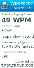 Scorecard for user superslowliketurtle