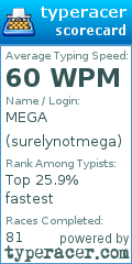 Scorecard for user surelynotmega