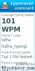 Scorecard for user talha_typing