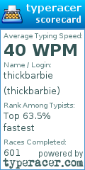 Scorecard for user thickbarbie