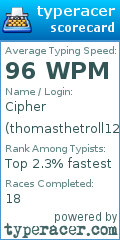 Scorecard for user thomasthetroll123