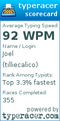Scorecard for user tilliecalico