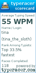 Scorecard for user tina_the_sloth