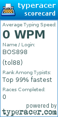 Scorecard for user tol88