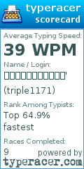 Scorecard for user triple1171