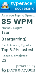 Scorecard for user tsargaming