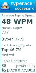 Scorecard for user typer_777