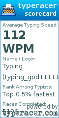 Scorecard for user typing_god11111