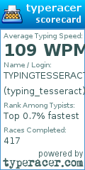 Scorecard for user typing_tesseract