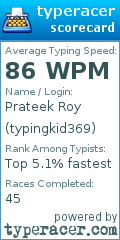Scorecard for user typingkid369