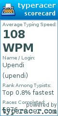 Scorecard for user upendi
