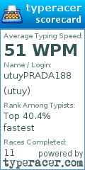 Scorecard for user utuy